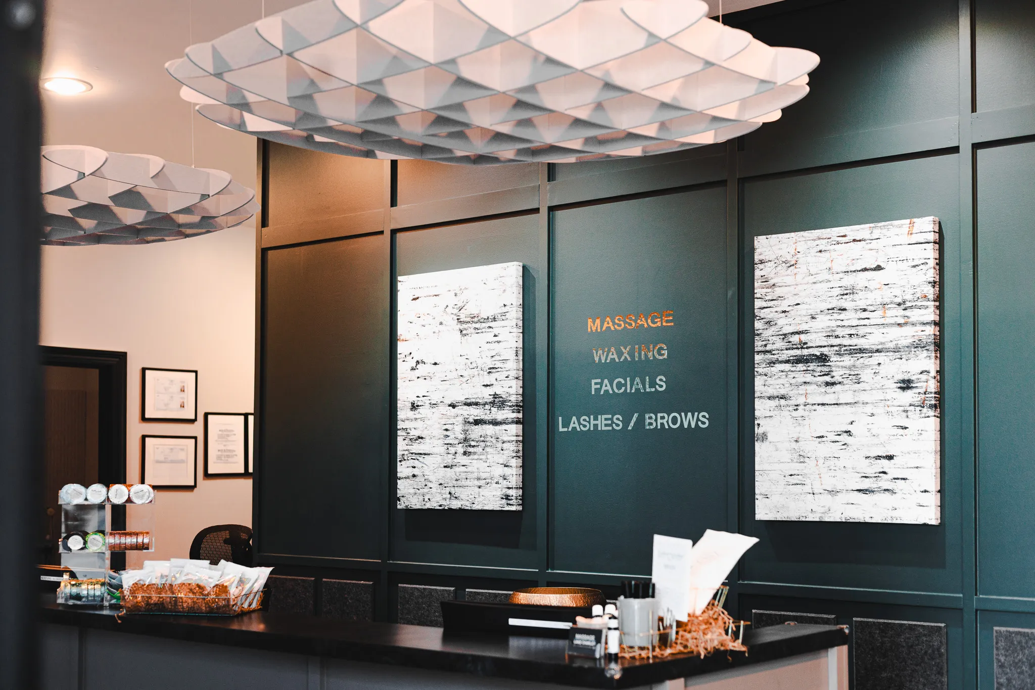 Stylized interior photograph of a business lobby entrance