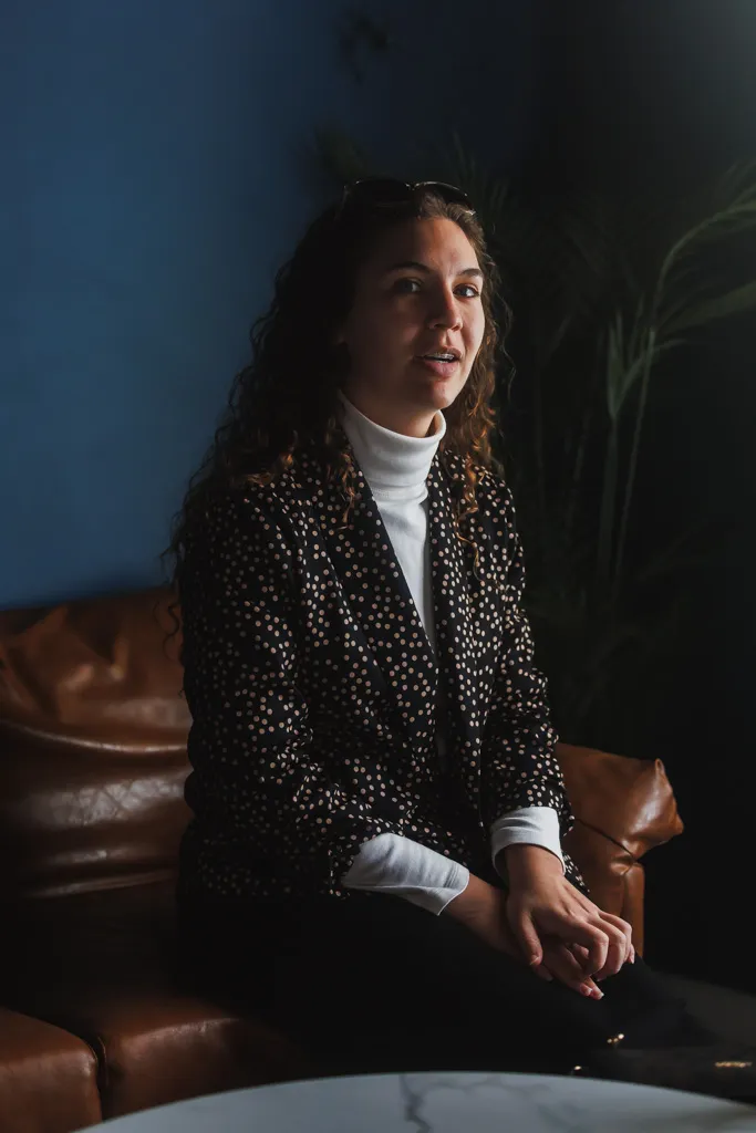 Editorial portrait using architectural lines and color
