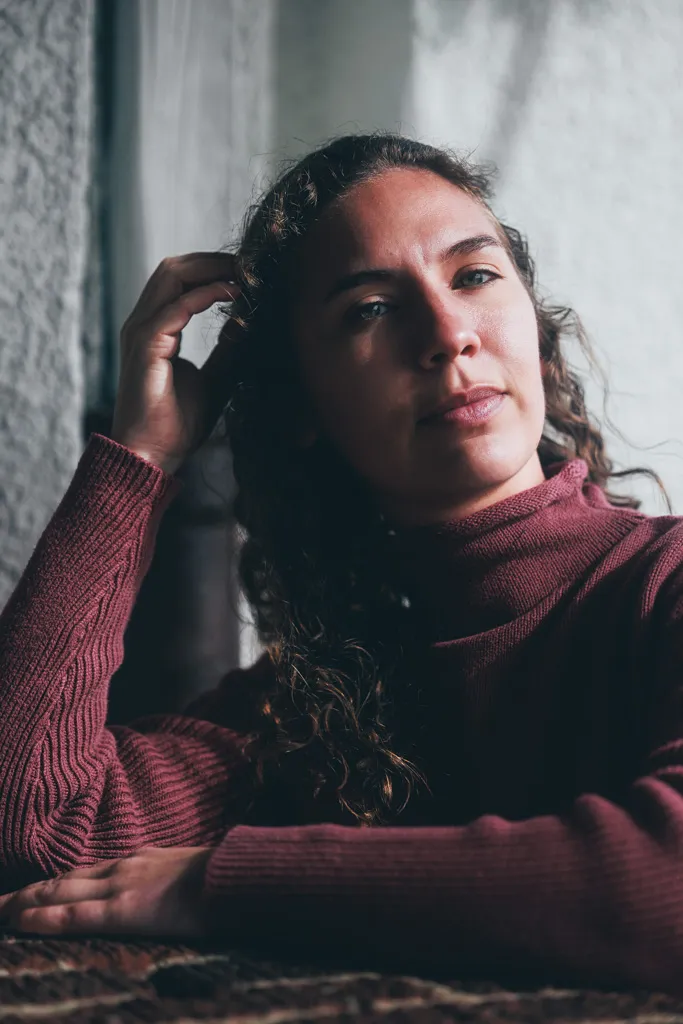 Fashion portrait using a red architectural backdrop